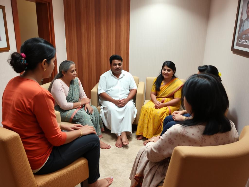 A support group session for IVF patients at a leading fertility clinic in India