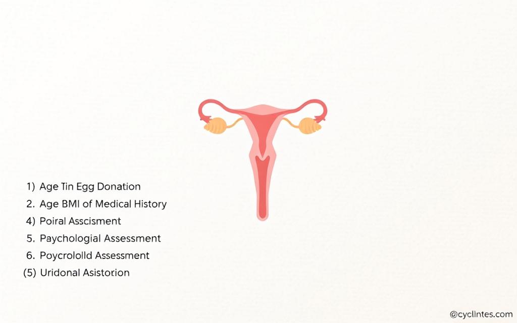 Detailed medical illustration depicting the eligibility criteria for egg donation in India. A clean, scientific composition with a neutral color palette, sharp focus, and soft lighting. In the foreground, a series of bullet points highlighting the key requirements such as age, BMI, medical history, and psychological assessment. The middle ground features a stylized diagram of the female reproductive system. In the background, a subtle textured backdrop evokes a sense of professionalism and authority. The overall mood is educational, informative, and visually appealing to complement the article's subject matter.