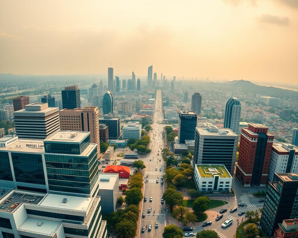 A panoramic vista of international surrogacy destinations, captured through a wide-angle lens. In the foreground, a diverse array of modern medical facilities, clinics, and surrogacy agencies stand tall, their gleaming facades reflecting the promise of fertility solutions. The middle ground reveals bustling cityscapes, with towering skyscrapers, bustling streets, and people going about their daily lives. In the distance, serene landscapes unfold, showcasing the natural beauty and cultural richness of these global hubs for assisted reproductive technology. Warm, diffused lighting illuminates the scene, conveying a sense of hope, progress, and the possibility of fulfilling dreams. The overall atmosphere evokes a sense of global connectivity, where cutting-edge medical advancements and cultural diversity converge to offer alternatives for foreign intended parents seeking surrogacy options.