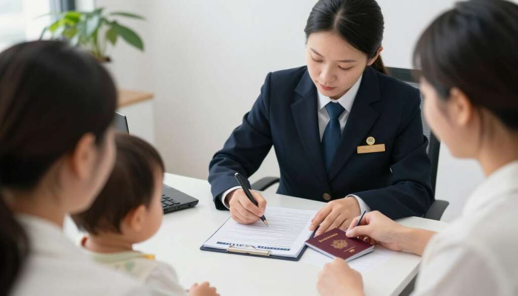 Embassy official helping parents with newborn passport application