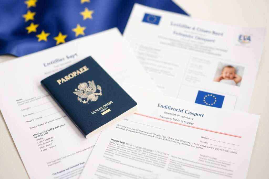 European Union citizenship documents and passport for newborn