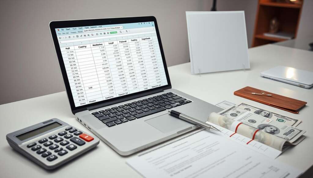 Financial planning documents and calculator showing surrogacy cost breakdown