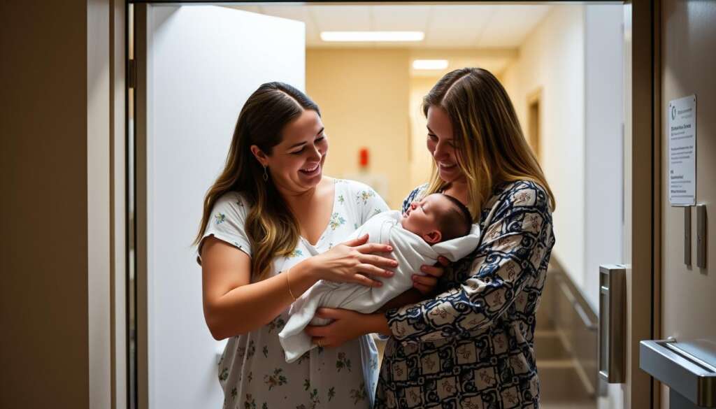 Happy family with surrogacy baby beginning their journey together