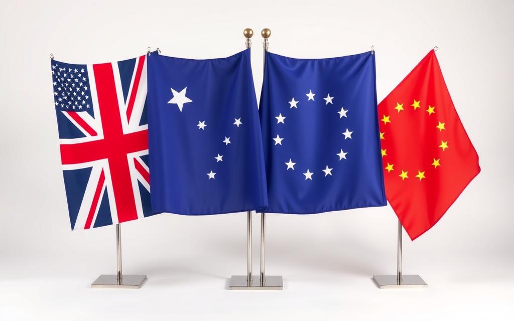 International flags representing countries participating in Georgian surrogacy programs