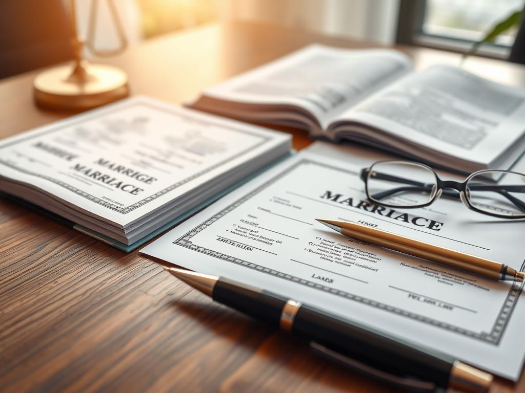 Legal documents and marriage certificate representing eligibility requirements for Georgia surrogacy