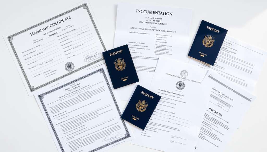 Marriage certificate and passport documents for surrogacy application
