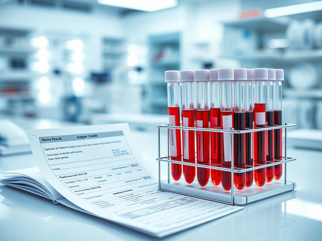 Medical laboratory test tubes and screening results for infectious disease testing