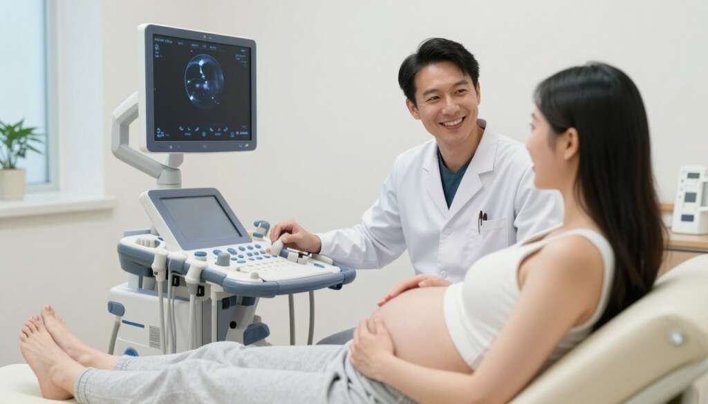 Pregnant surrogate mother at prenatal checkup appointment