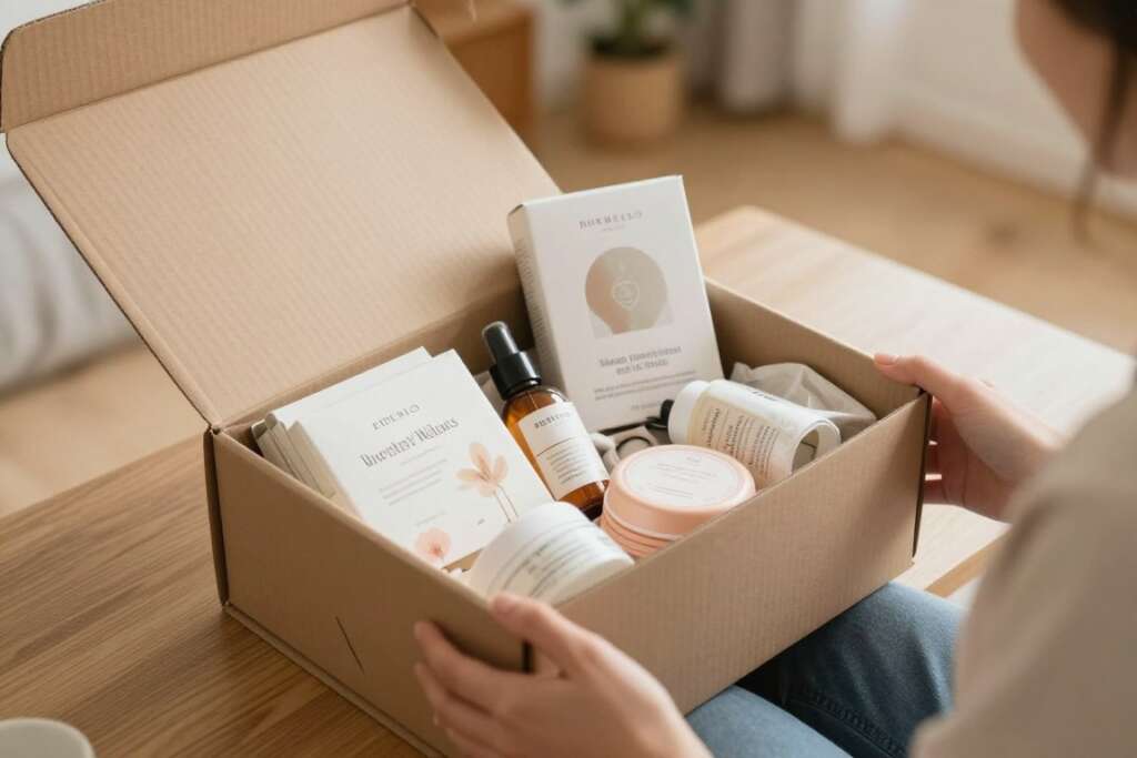 Surrogate mother receiving support and care package items