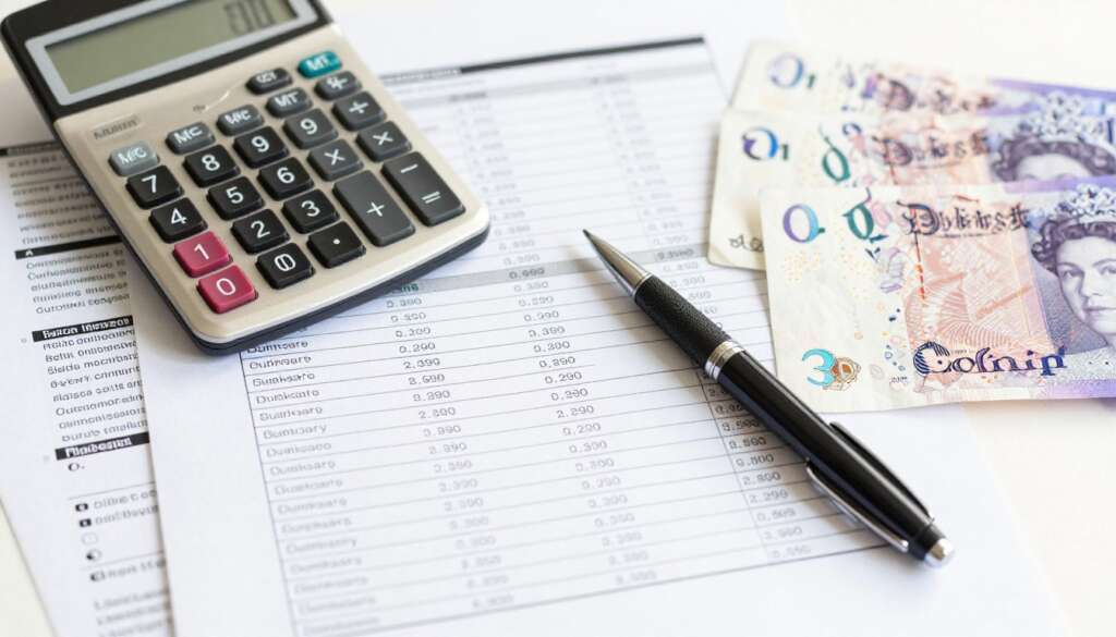 Calculator and financial documents for surrogacy planning