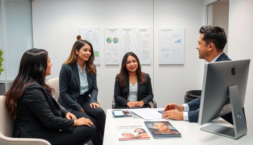 Couple consulting with a surrogacy specialist about their options in Colombia