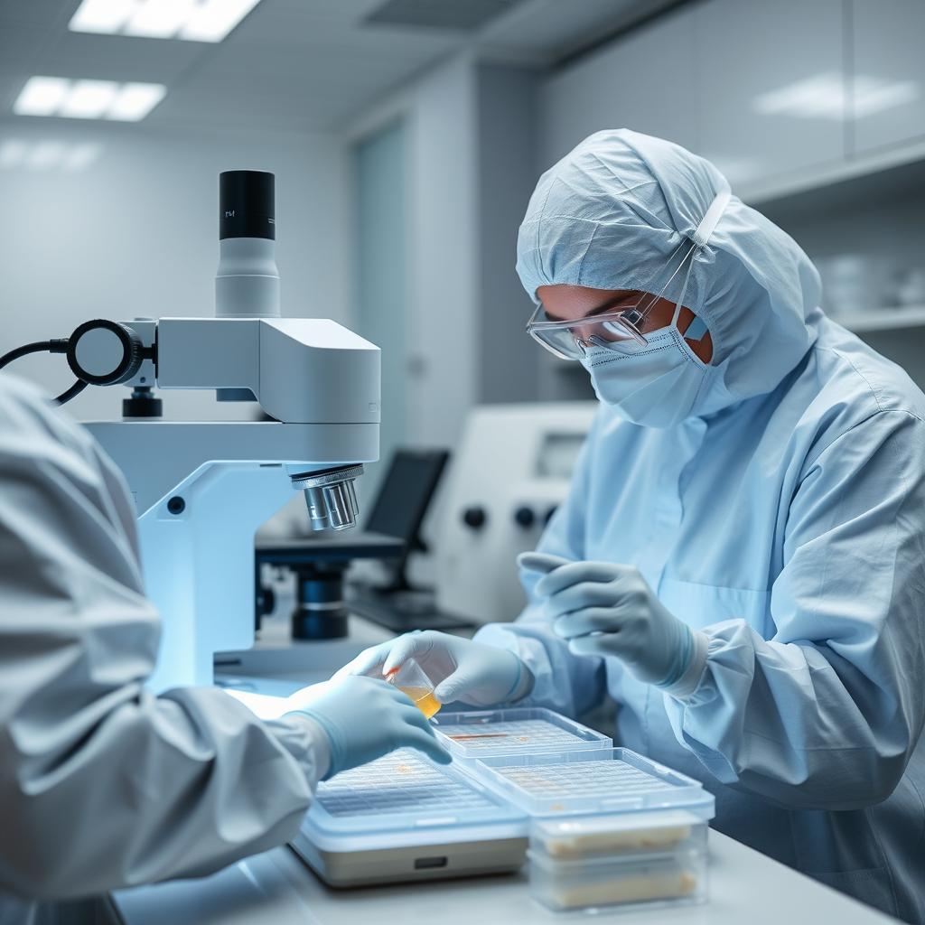 Embryologist handling embryo samples in laboratory