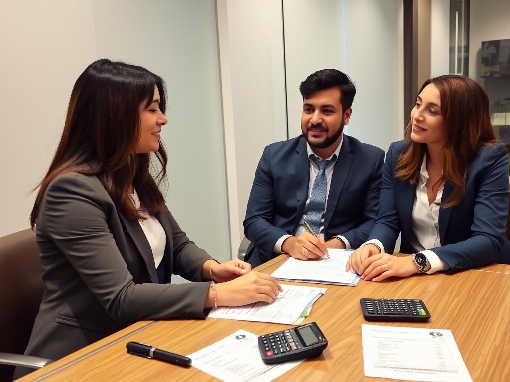 Intended parents meeting with financial advisor discussing surrogacy costs in Mexico