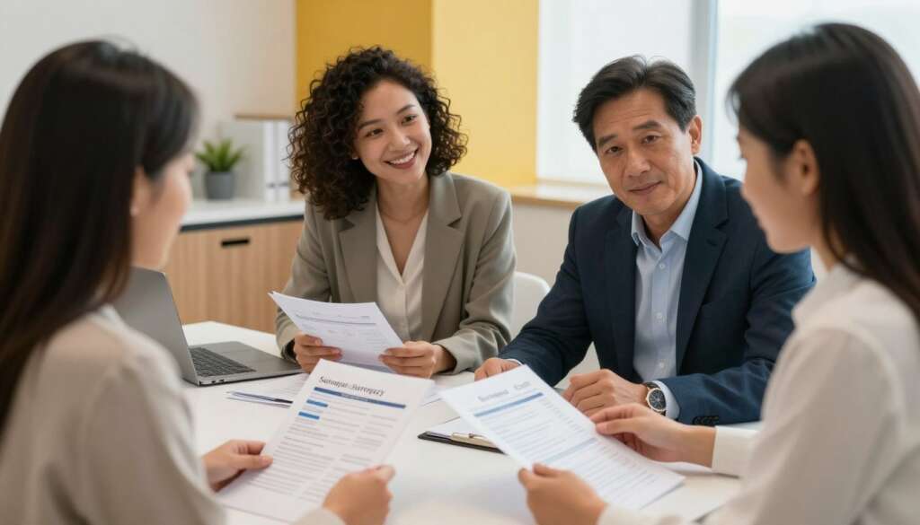 Intended parents reviewing surrogacy costs documentation with consultant