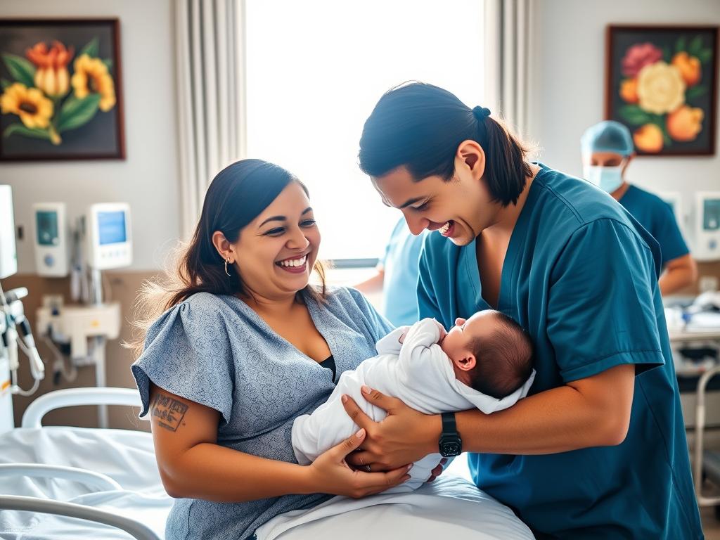 Parents holding their newborn baby after successful surrogacy in Mexico