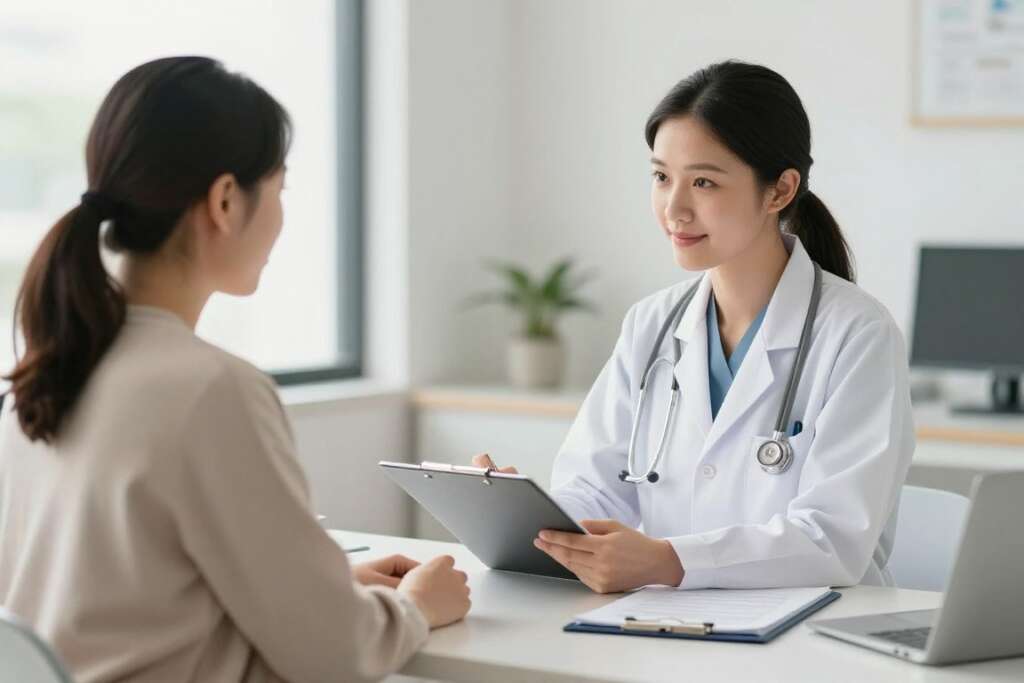 Healthcare provider discussing pregnancy plan with patient