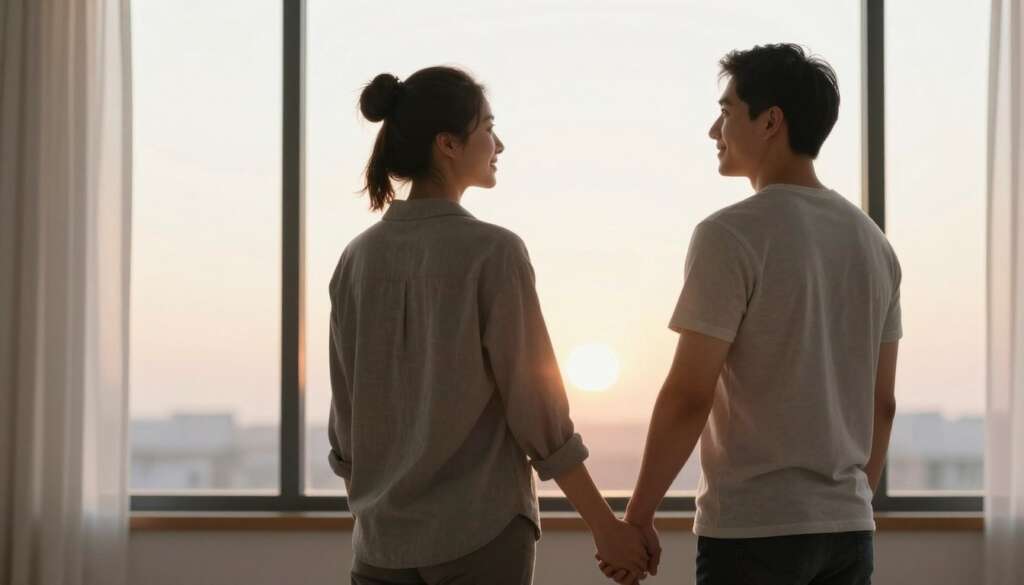 Hopeful couple looking toward future with optimism about IVF treatment