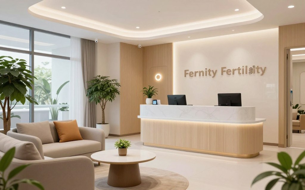 Modern fertility clinic reception area with welcoming atmosphere
